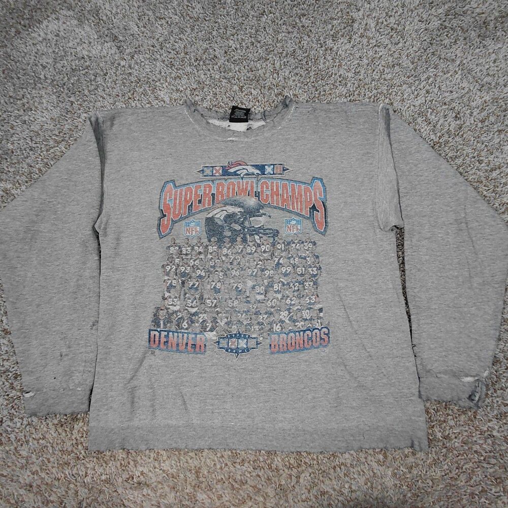 Vintage Thrashed Starter Denver Broncos Super Bowl XXXII Sweatshirt Gray Large